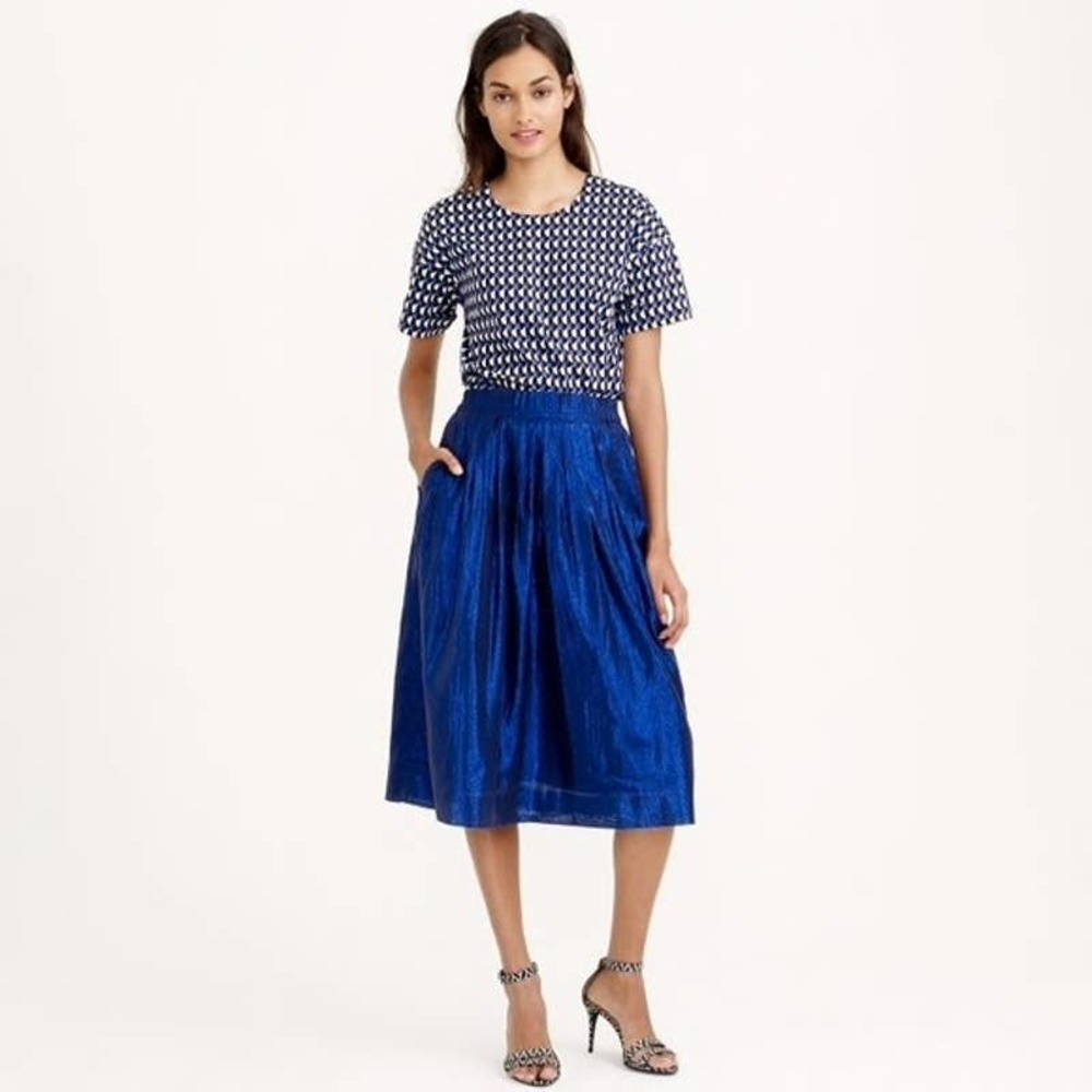 J. Crew Metallic Voile Blue Glitter Skirt Size 10